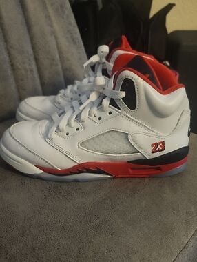 Kids White and Red High-Top Athletic Sneakers with Number 23 Detail